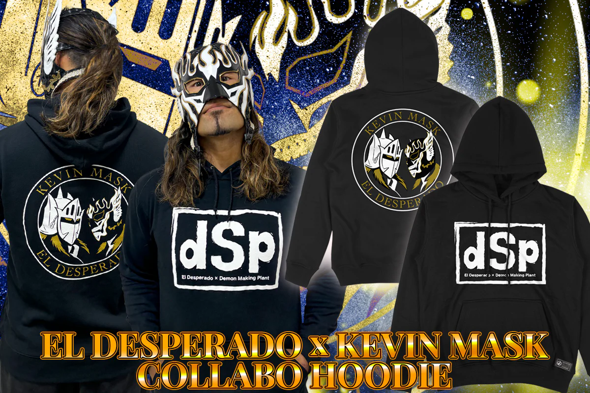 キン肉マン二世コラボ エル・デスペラード&ケビンマスク プルオーバーパーカー(ブラック×ホワイト)