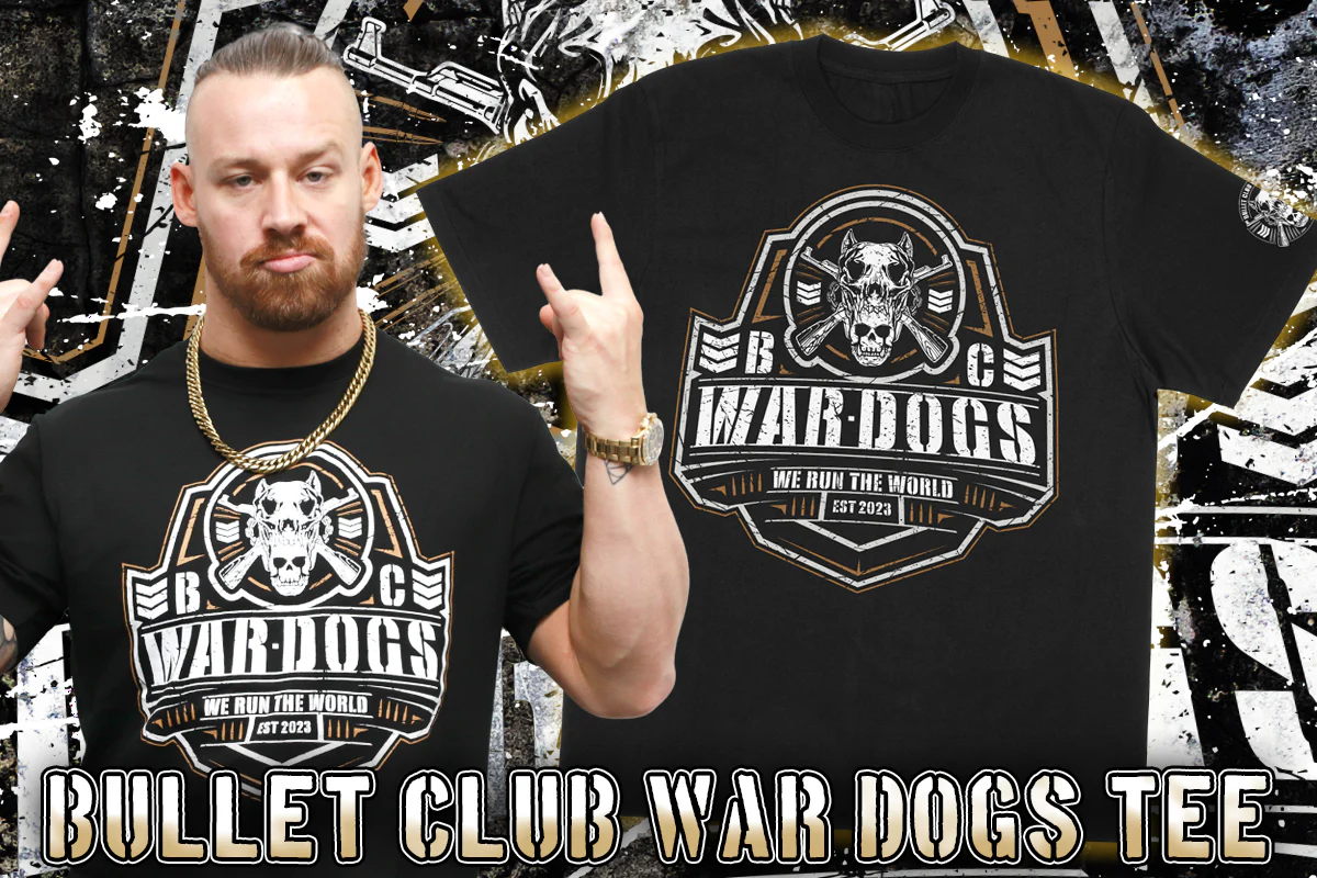 BULLET CLUB WAR DOGS「WE RUN THE WORLD」Tシャツ(ブラック×ゴールド)