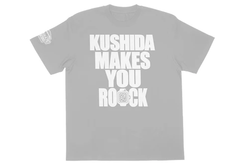 KUSHIDA「MAKES YOU ROCK」Tシャツ（グレー×ホワイト）