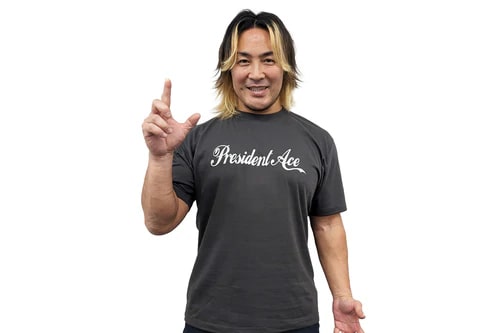 棚橋弘至 PRESIDENT ACE Tシャツ (チャコールグレー)