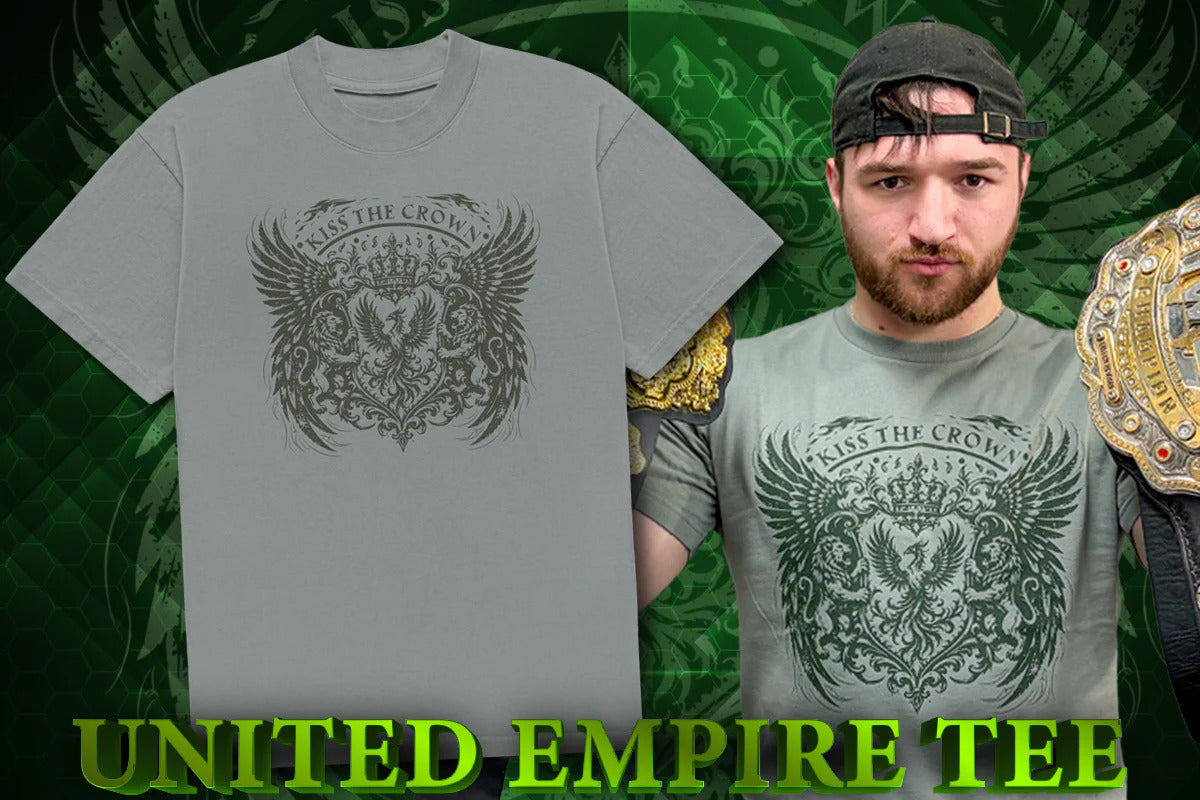 UNITED EMPIRE「KISS THE CROWN」Tシャツ（モスグレー）